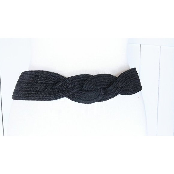 Vintage black knotted braided wide woven chord belt - Picture 3 of 3
